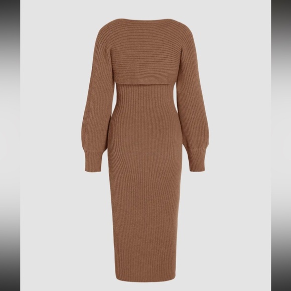 Cider NWT Brown Ribbed Knit Midi Dress & Shrug Set - Large - Picture 3 of 6